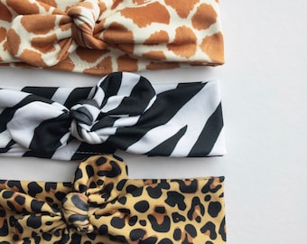 Giraffe Zebra and Cheetah Print · Top Knot Headbands / Adjustable Headband / Head Wrap / Infant Headband / Top Knot / Baby Style