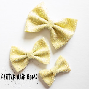 Pastel Lemon · Mini Medium OR Classic Glitter Hair Bow / Baby Girl Headband / Baby Headband / Yellow Bow / Yellow Headbands / Hair Clip