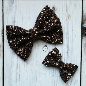 Milk Chocolate · Mini Medium OR Classic Glitter Hair Bow / Baby Girl Headband / Baby Headband / Brown Bow / Brown Headbands / Hair Clip
