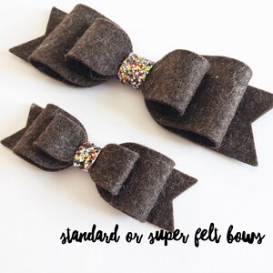 Heather Chocolate • Standard OR Super Felt Hair Bow // Double Loop Bows // Baby Headbands // Toddler Hair Clips // Wool Felt Hair Bows