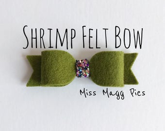 Olive · Shrimp Felt Hair Bow {Multiple Headband or Clip Options} - Hair Accessories - Baby Headbands - Hair Clips - Photo Props