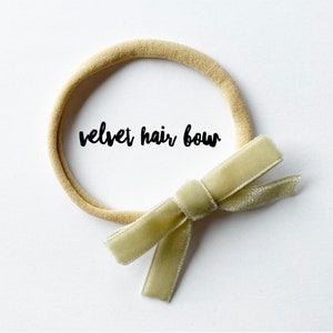 Khaki · Velvet Hair Bow / Simple Hair Bow / Ribbon Bow / Girl&#39;s Hair Bow / Baby Headband / Classic Velvet Hair Bow / Gift for Baby Girl