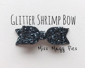 Metallic Navy - France Glitter Shrimp Hair Bow / Baby Headbands / Toddler Hair Clips / Infant Headband / Gift for Baby Girl / Sparkly Hair Bows