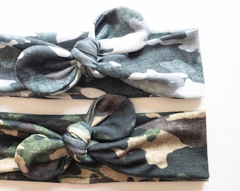 Camouflage · Top Knot Headband / Adjustable Headband / Head Wrap / Infant Headband / Top Knot / Baby Style / Adult Headband