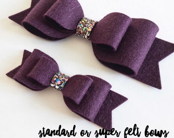 Plum Standard OR Super Felt Hair Bow / Fall Hair Bow / Baby Headbands / Toddler Hair Clips / Wool Felt Bows / Oversized Bows