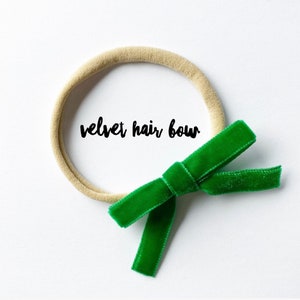 Emerald · Velvet Hair Bow / Simple Hair Bow / Ribbon Bow / Girl&#39;s Hair Bow / Baby Headband / Classic Velvet Hair Bow / Gift for Baby Girl