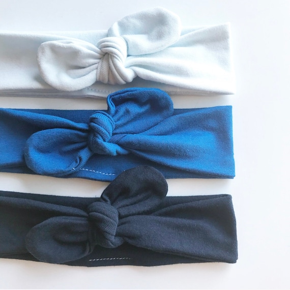 Adjustable Solid Blue Top Knot Headband • Baby, Infant & Adult