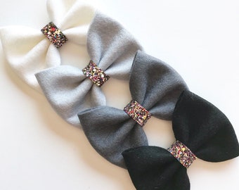 Classic Wool Felt Hair Bow / Baby Headbands / Toddler Hair Clips / Newborn Photo Prop / Girl&#39;s Hair Bow / White / Black / Gray