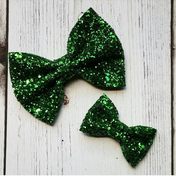 2 Stück Irische Kleeblatt Haarschleifen – Glitzer Grün Mit Alligator-Clips Für St. Patrick's Day & Parties