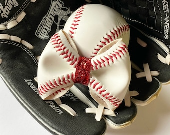 Baseball Haarschleife / Leder Baseball Schleife / Baby Mädchen Stirnband / Kleinkind Haarspange / Baseball Haarschleife