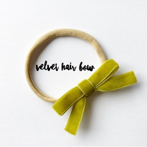 Olive · Velvet Hair Bow / Simple Hair Bow / Ribbon Bow / Girl&#39;s Hair Bow / Baby Headband / Classic Velvet Hair Bow / Gift for Baby Girl