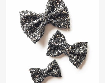 Starry Night · Mini Medium OR Classic Glitter Hair Bow / Baby Girl Headband / Baby Headband / Black Bow / Black Headbands / Hair Clip