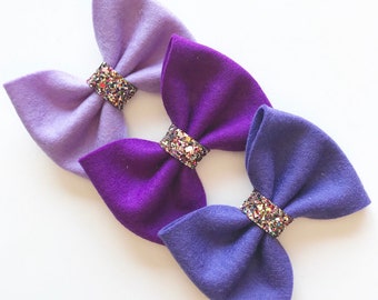 Classic Wool Felt Hair Bow / Baby Headbands / Toddler Hair Clips / Newborn Photo Prop / Girl's Hair Bow / Purple / Violet / Light Violet