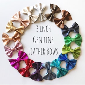 3 inch Genuine Leather Bows · Leather Hair Bow / Baby Headbands / Toddler Hair Clips / Infant Headband / Gift for Baby Girl / Leather Bows