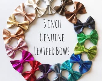 3 inch Genuine Leather Bows · Leather Hair Bow / Baby Headbands / Toddler Hair Clips / Infant Headband / Gift for Baby Girl / Leather Bows