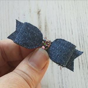 Recycled Denim · Shrimp Hair Bow / Blue Jean Hair Bow / Girl&#39;s Hair Bow / Autumn Hair Bow / Denim Hair Clip / Western Hair Bow / Baby Bow
