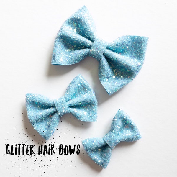 Summer Sky · Mini Medium OR Classic Glitter Hair Bow / Baby Girl Headband / Baby Headband / Light Blue Bow / Blue Headband / Hair Clip