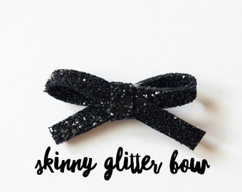 Metallic Black Glitter Hair Bows / Baby Headband / Hair Bow on Nylon Band / Toddler Hair Clip / Glitter Hair Piece / School Girl Bow