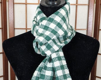 Green and white scarf, Christmas scarf, handwoven