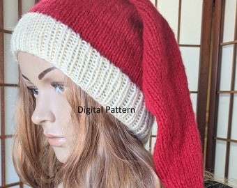 Santa Hat KNITTING PATTERN, Christmas hat, elf hat, digital PATTERN only