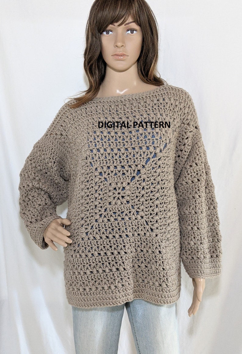 Devin Square Crochet sweater DIGITAL PATTERN, Granny square sweater image 1