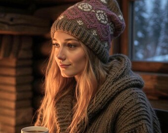 Fair isle knit hat DIGITAL PATTERN, knit wool hat pattern