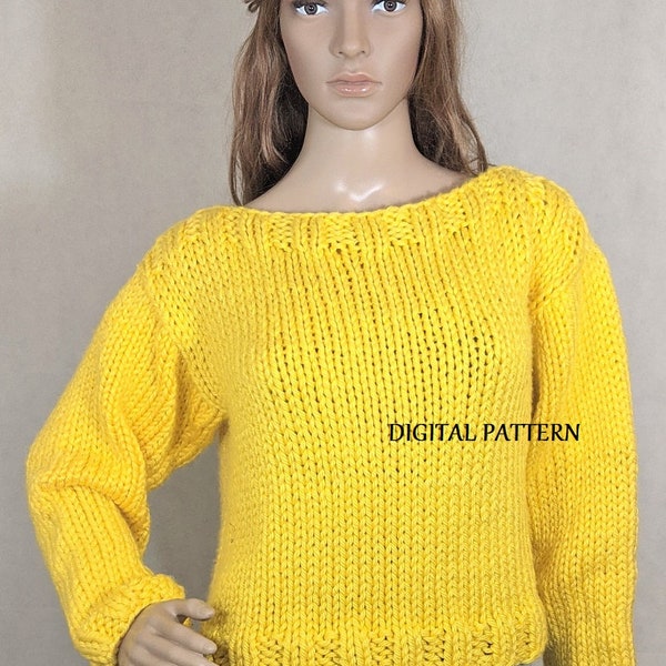 Sheila's Bulky Sweater PATTERN, "seamless" knit sweater pattern, Digital pattern