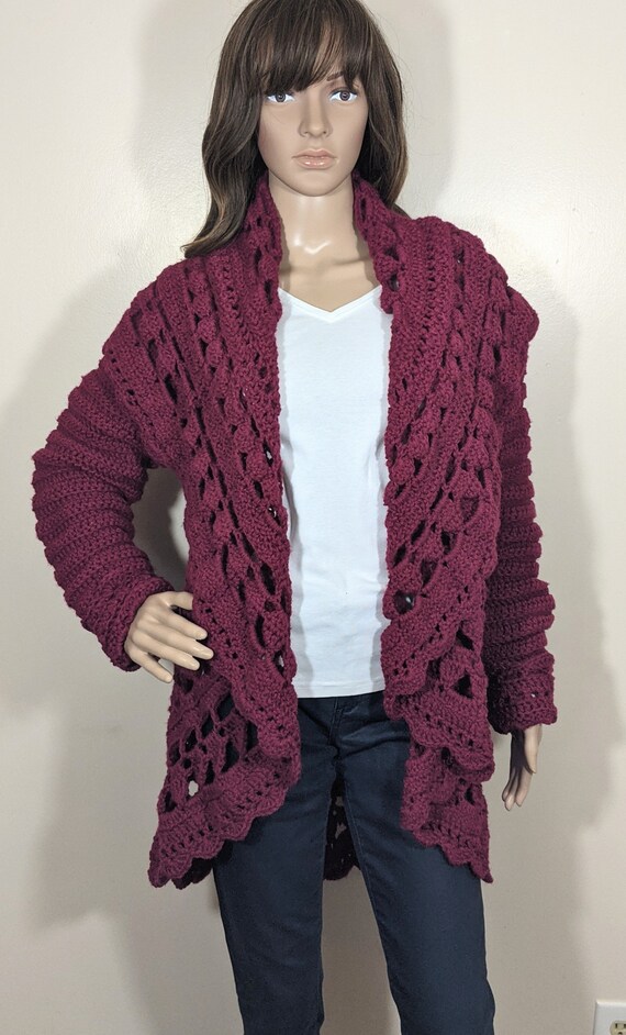 Crochet Cardigan Circular Sweater Womens Size M/L - Etsy