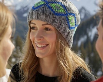 ニット帽 デジタルパターン、ノルディックニット帽、フェアアイル編み