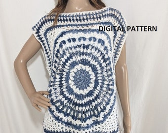 Crochet Mandala Tee DIGITAL PATTERN, crochet top