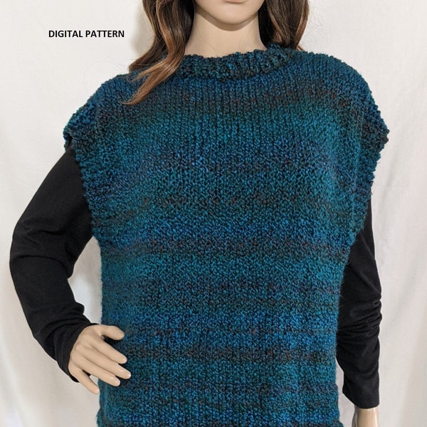 Poncho vest DIGITAL PATTERN, knit vest pattern, knit poncho pattern