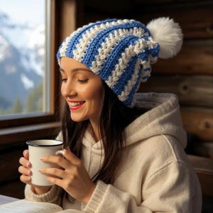 Puffy Stripes Beanie DIGITAL PATTERN, crochet hat pattern