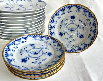 6 platos florales BING & GRONDAHL Dickens, platos estriados reales de COPENHAGUE, decoración tranquila del hogar de lujo, porcelana danesa blanca azul, regalo de bodas
