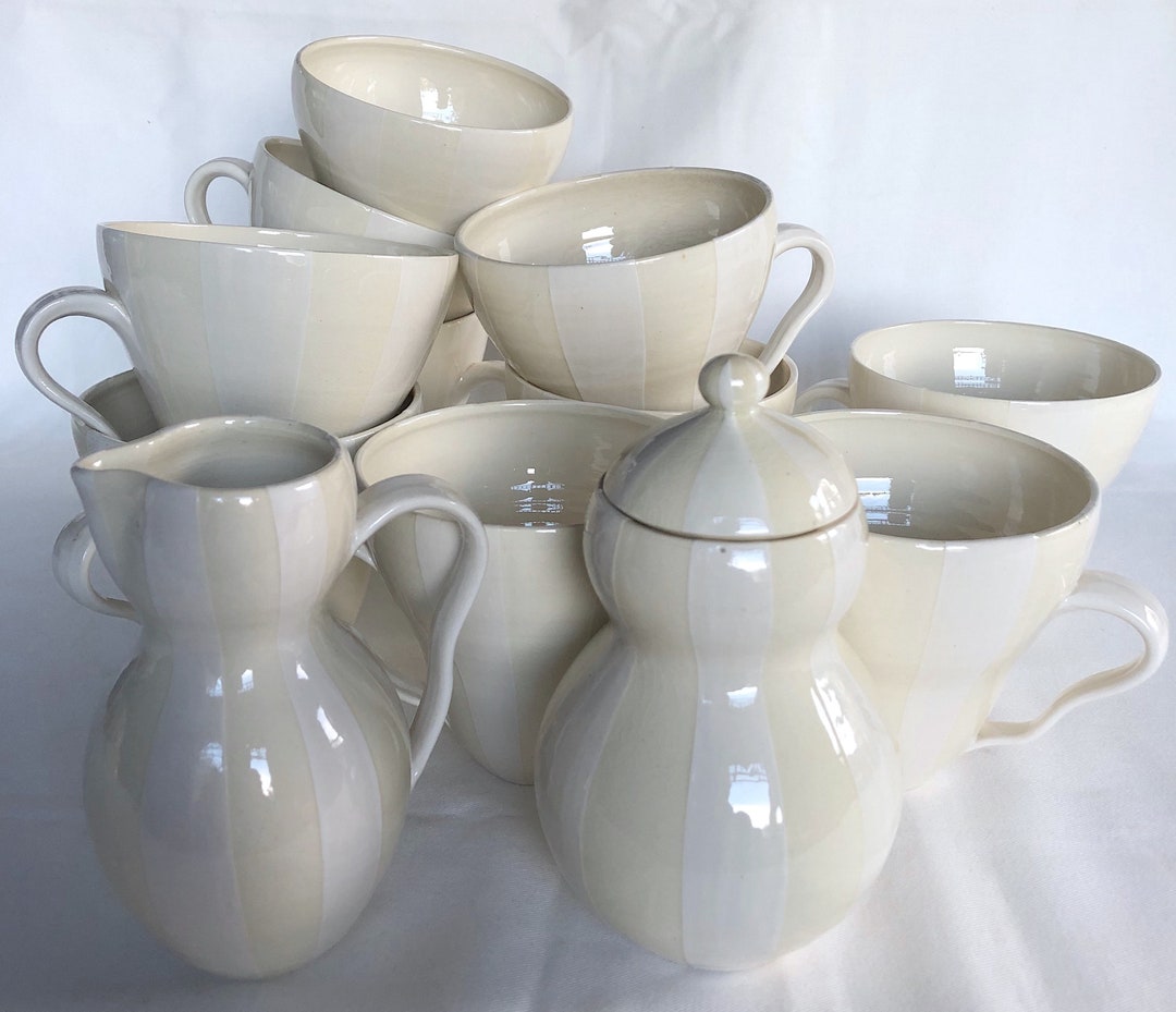 JONATHAN ADLER Coffee Cups, Hand Made Ceramic Creamer & Sugar Bowl