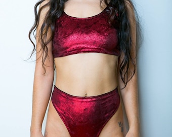 SLAYER HOLIDAY - crushed velvet opaque crop top and bottom set