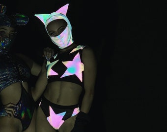 STAR KITTY Rainbow Reflective Costume  - Reflective ninja kitty mask + reflective star 2 piece set