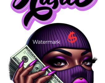 Black Woman Hustler Purple Skimask ,Hustle girl png, Ski mask girl Png , Black Woman , Jpg , Gangster , Digital , Svg , D , Badass quotes