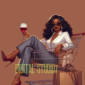 Black Woman Shopping Cart , SVG  , Png , Jpg , Good For Sublimation , Hat Hoodie ,  Sweater , Mug , custom , C , Black Digital , T- Shirt