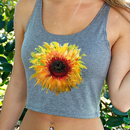 Sunflower Tshirt Sunflower Crop Top Woman Flower Print Etsy