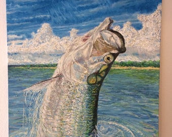 Silver Ascent, original Tarpon oil painting, Silver King launches