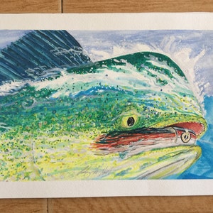 Hook Up: a 11”x15” original Dorado, Mahi-mahi watercolor painting