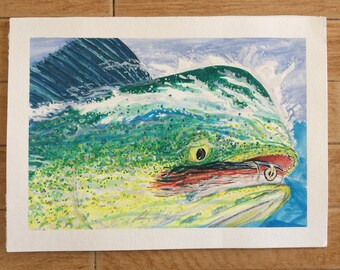 Hook Up: a 11”x15” original Dorado, Mahi-mahi watercolor painting