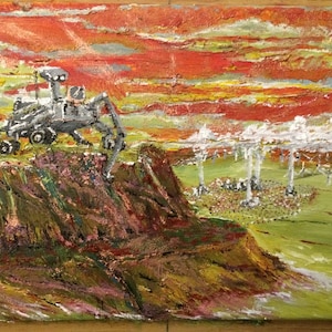 Terraforming Mars - a future vision; 8x10 original oil painting