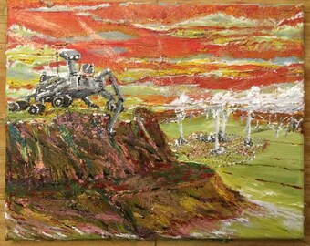 Terraforming Mars - a future vision; 8x10 original oil painting