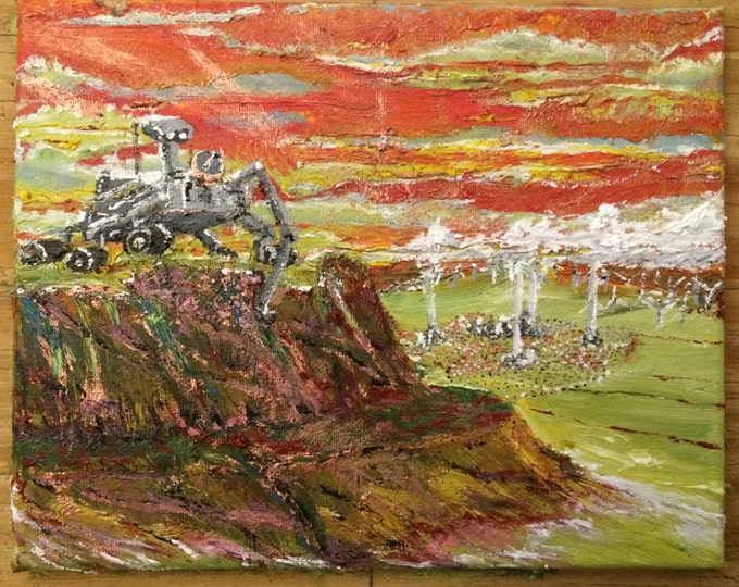 Terraforming Mars - a future vision; 8x10 original oil painting