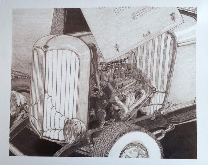 32 Ford - 14"x17" Digital print of original Hot Rod custom graphite drawing