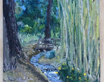 Bamboo Stroll original plein air landscape oil painting Fullerton Arboretum at California State University Fullerton SOCALPAPA