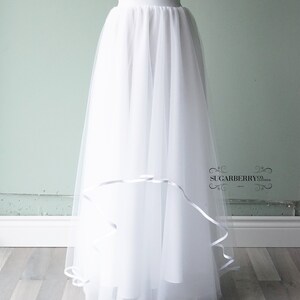 White Tulle Skirt, Satin Trim, Bridal Maxi Skirt, Handmade