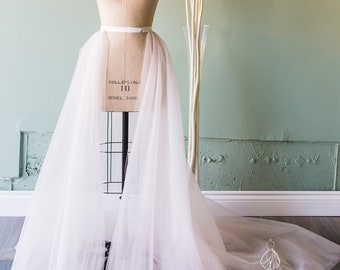 Blush Bridal Overskirt, Detachable Tulle Train, Handmade A-Line Overlay, Elegant Wedding Accessory, Romantic Bridal