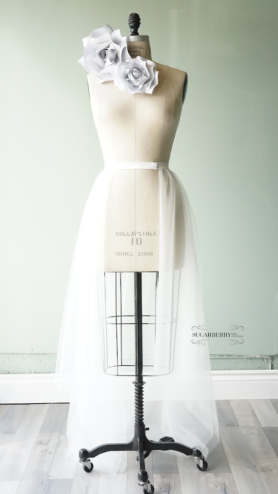 Light Ivory Bridal Tulle Overskirt, Asymmetrical Train, Handmade Couture